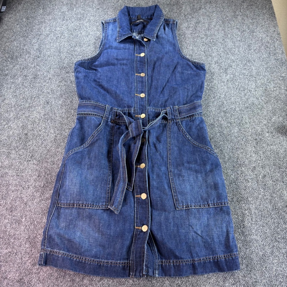 J Brand Denim Dress Womens L Blue Cotton Linen Sleeveless Button Front JB000100